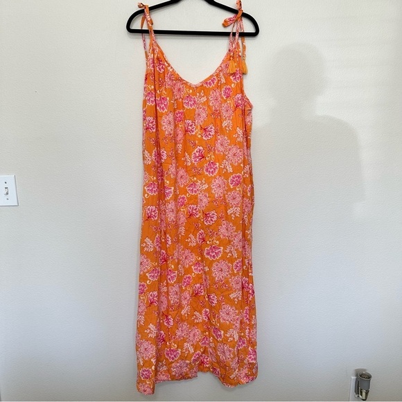 Old Navy Dresses & Skirts - Old navy women’s tassel tie sleeve cami maxi dress pink & orange floral plus XXL